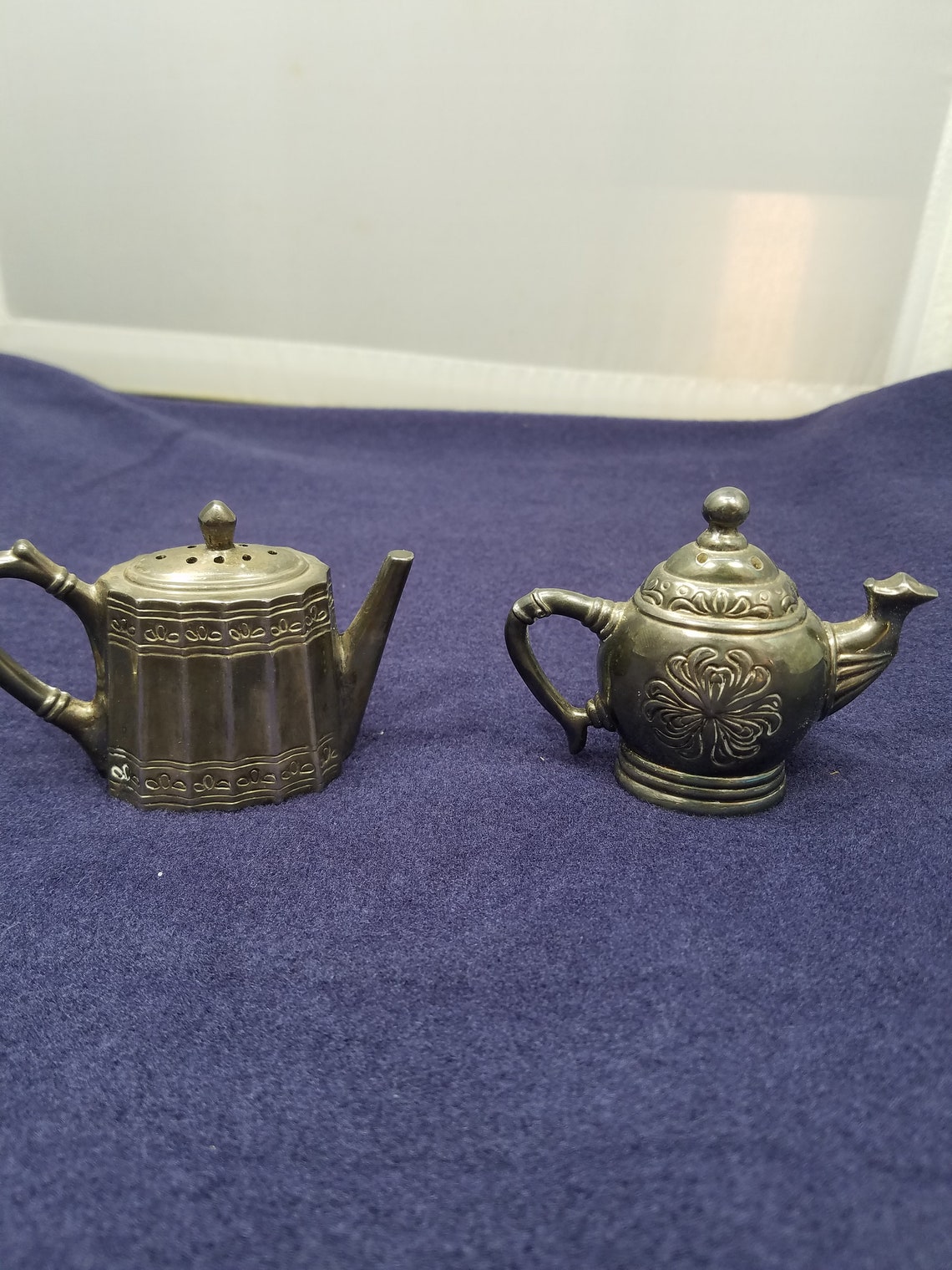 Pewter Tea Pot Salt and Pepper Shakers Set Vintage Very Cute Etsy