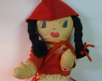 Topsy Turvy Little Red Riding Hood Vintage Antique doll with three faces Little red riding hood, grandmother and the wolf