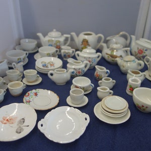 Over 50 pieces Mixed lot of porcelain children&#39;s doll house tea pots tea sets large lot
