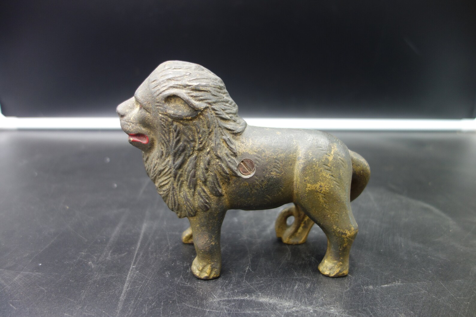 Antique Cast Iron Lion Coin Bank Red Mouth and Eye 1920's Etsy
