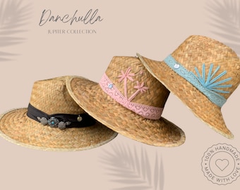 Embroidered Summer Natural Straw Hat | Women’s Straw Fedora Panama Hat, Handwoven Beach Hat, Lifeguard style hat, Universal Size Summer Hats