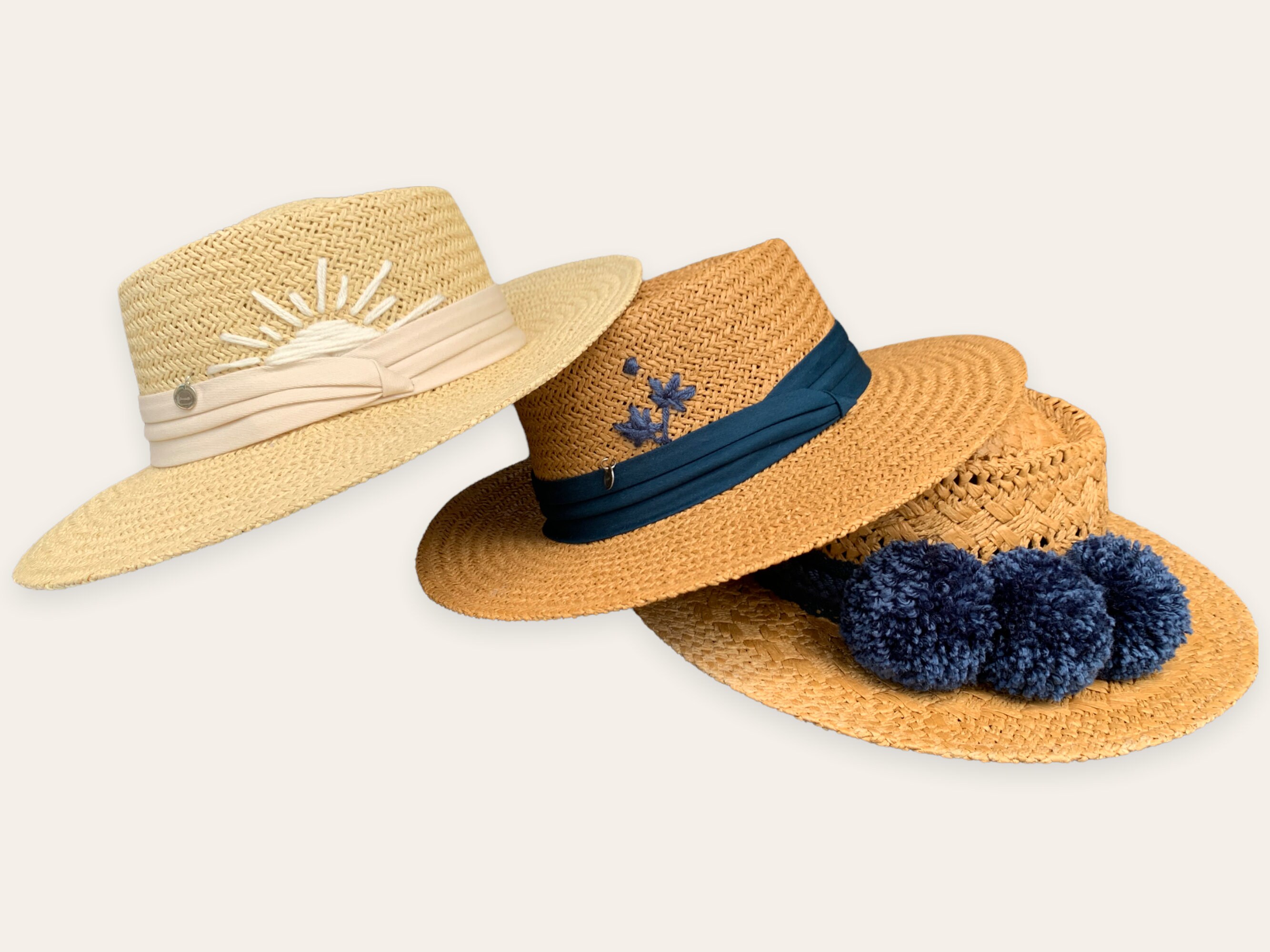Embroidered Summer Natural Straw Hat, Women