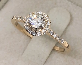 Runder Heiligenschein-Verlobungsring, 14k Goldring, Heiligenschein-Diamantring, 0,5 Karat natürlicher Diamantring, Heiligenschein-Verlobungsring, Jubiläumsring