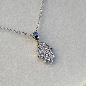 Diamond Hamsa Necklace, Jewish Hamsa Necklace , Small Hamsa Pendant ,Dainty Necklace, 14k White Gold Hamsa Pendant, 0.22 Carat Pendant