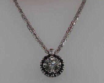 Diamond Pendant Necklace, 0.5 ct White Gold Diamond Pendant, Diamond Halo Necklace, White Gold necklace, Black Diamond Pendant
