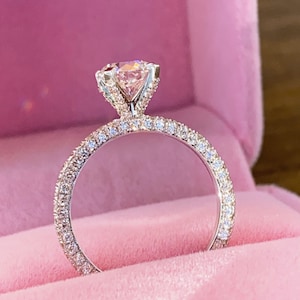 2 Karat natürlicher Diamant Ring, 3 Reihen Verlobungsring, Hochzeits Schmuck, 14K Weißgold Diamant Ring, Rundschliff Diamant Verlobungsring