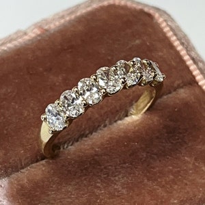 Natural Diamond Ring, Oval Half Eternity Band, 1 Carat Oval Ring, Wedding Band Women Yellow Gold, Gold Womens Wedding Band