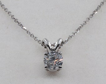 Diamond Necklace, 14K Small Necklace,White Gold Solitaire Necklace,Delicate Necklace