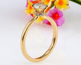 Solitär Ringe, Versteckter Heiligenschein Verlobungsring, 0,5 Karat Diamant Ring, Goldring für Frauen, Einzigartiger Verlobungsring, Jubiläumsring