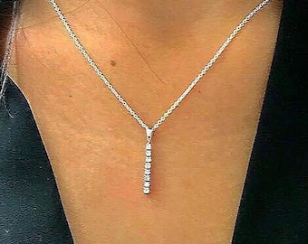 Diamond Bar Necklace ,White Gold Necklace for woman, Gift for her, bridal necklace, anniversary gift, unique necklace, wife necklace