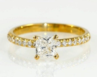 Anillo de compromiso de talla princesa, anillo de diamantes princesa, anillo cuadrado de oro de 14 qt, diamante natural princesa de 0,5 quilates, anillo de talla princesa de oro amarillo
