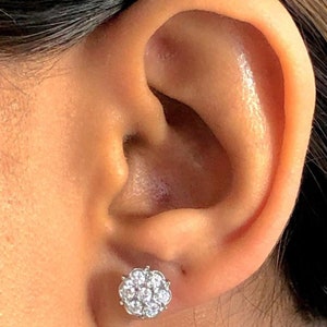 Diamond flower earrings, Diamond Stud Earrings White Gold, 1 Carat Diamond Earrings, Round Cut Diamond Earrings, Diamond Cluster Earrings