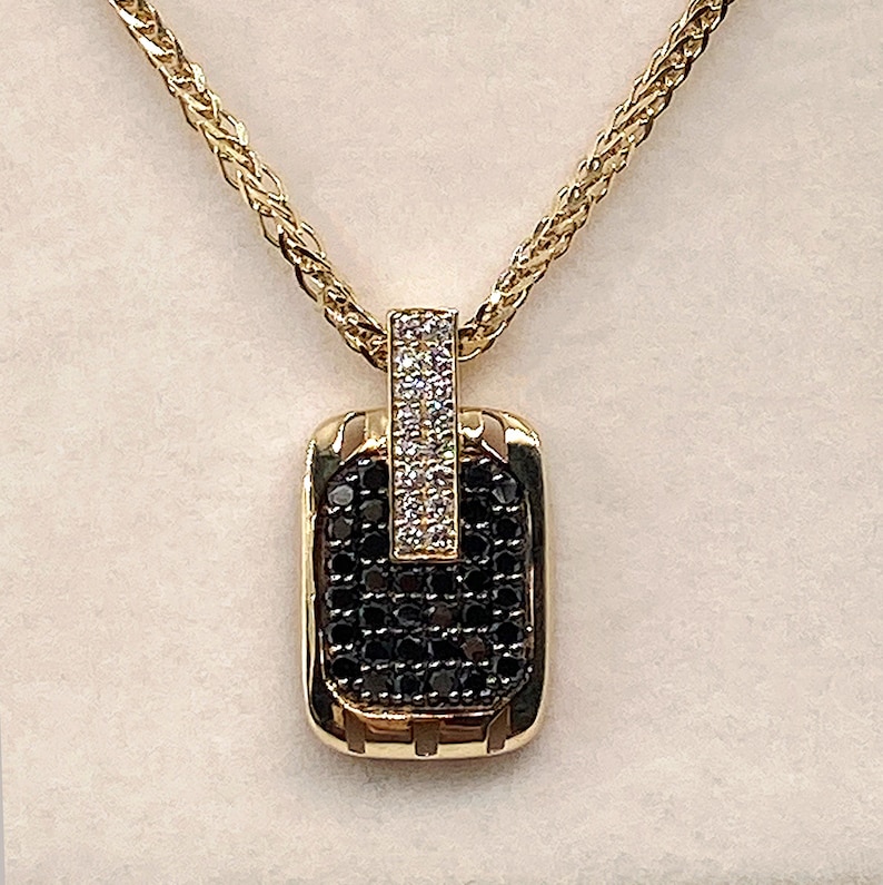 18K Black Diamond Necklacemens Pendantjewelry for Etsy
