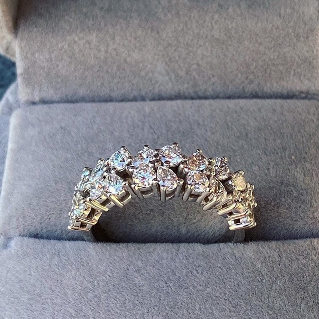 Half Eternity White Gold Double Row Diamond Ring Band | Pear Shape ...
