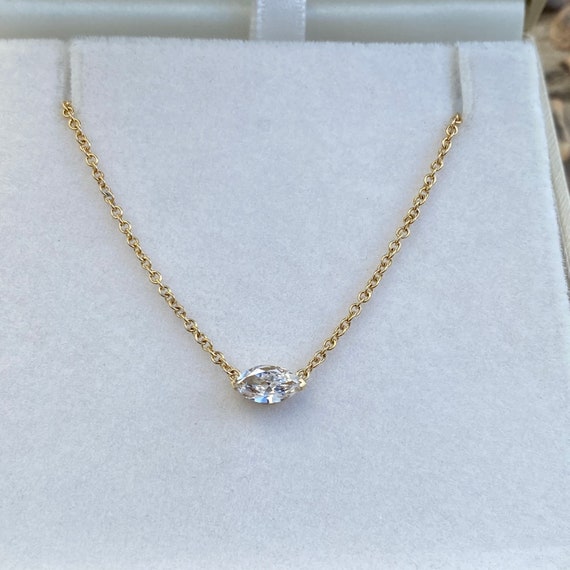 0.5 Carat Natural Diamond necklace, Marquise Necklace, Marquise Pendant, East West Marquise Diamond Necklace, Evil Eye Pendant