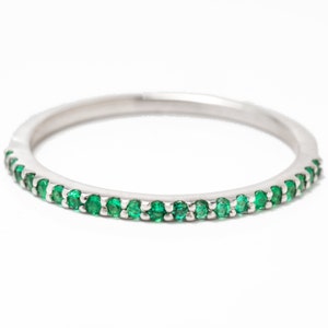 Green Emerald  White Gold Diamond Eternity Band , 21 stones Emerald Ring,Mix Colors Diamond Ring,Anniversary Ring