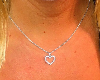 14K Heart Necklace Heart Necklace Diamond Bride Necklace Diamond Necklace White Gold Heart Necklace Diamond Heart Pendant Heart Pendant