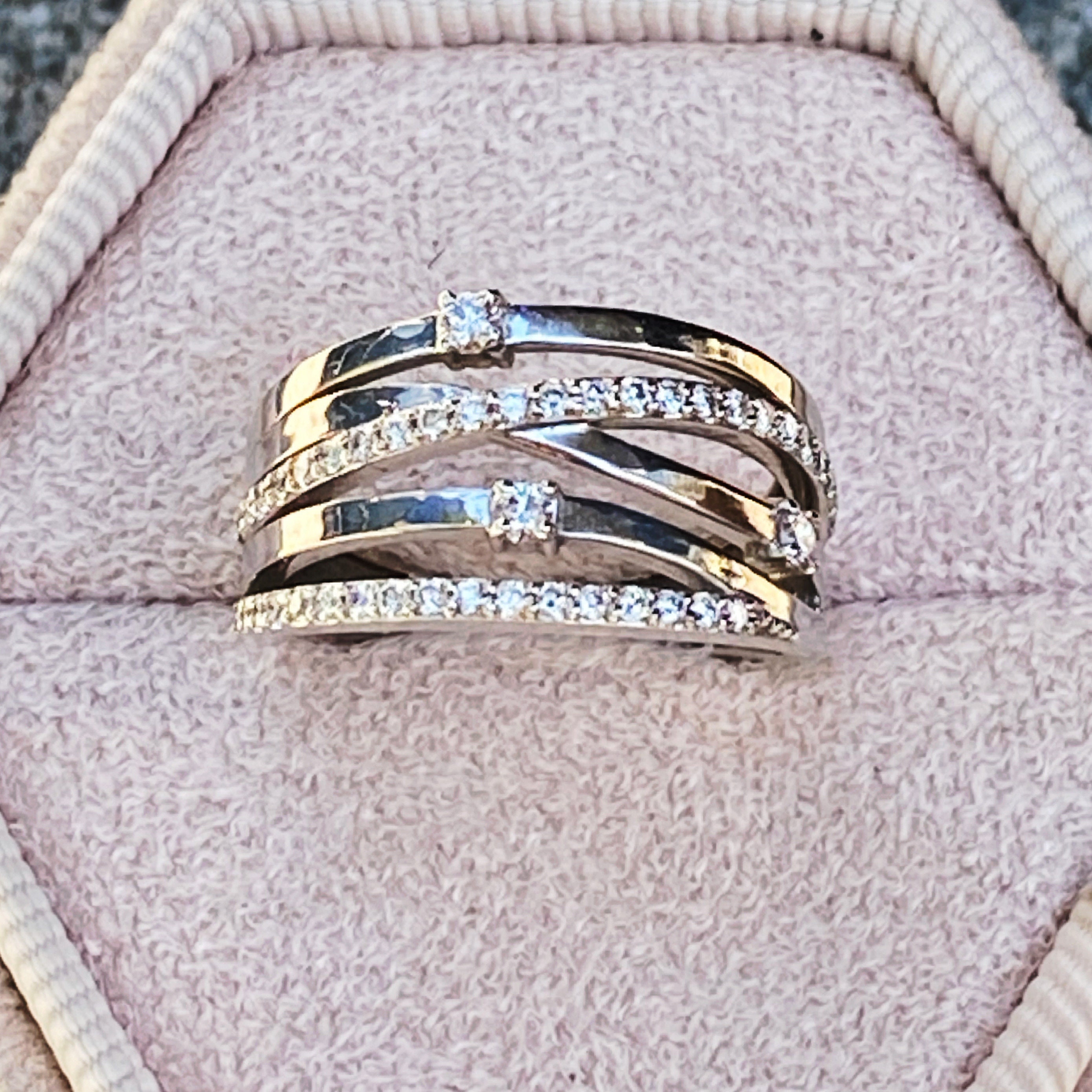 5 Row Ring Diamond Crossover Ring Vintage Diamond Ring - Etsy