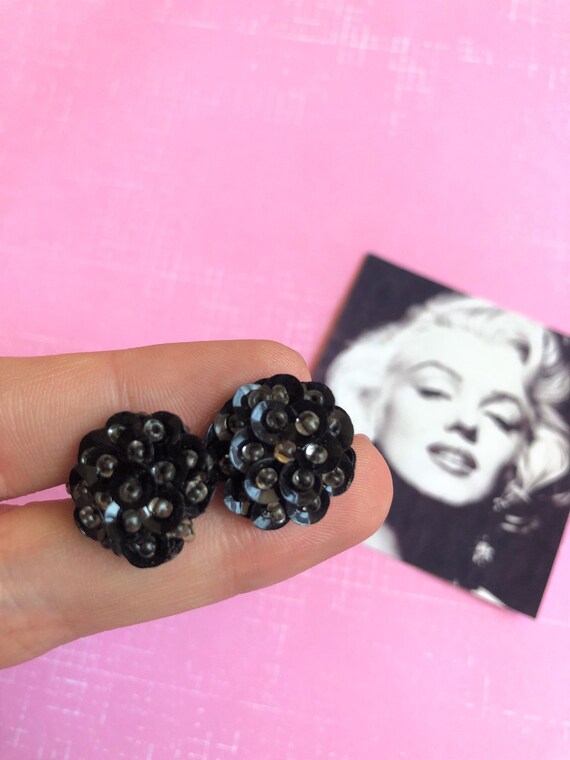Beautiful Vintage Black Floral Earring Lot - image 2