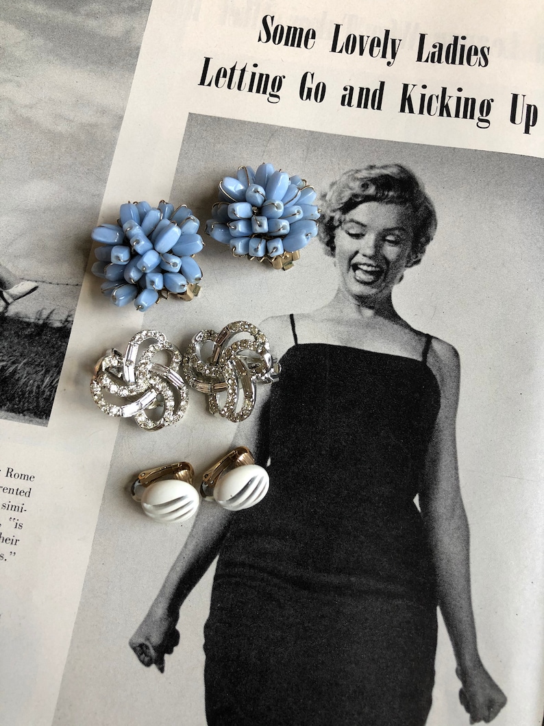 Beautiful Vintage 195060s Earring Lot ClustersRhinestonesStuds