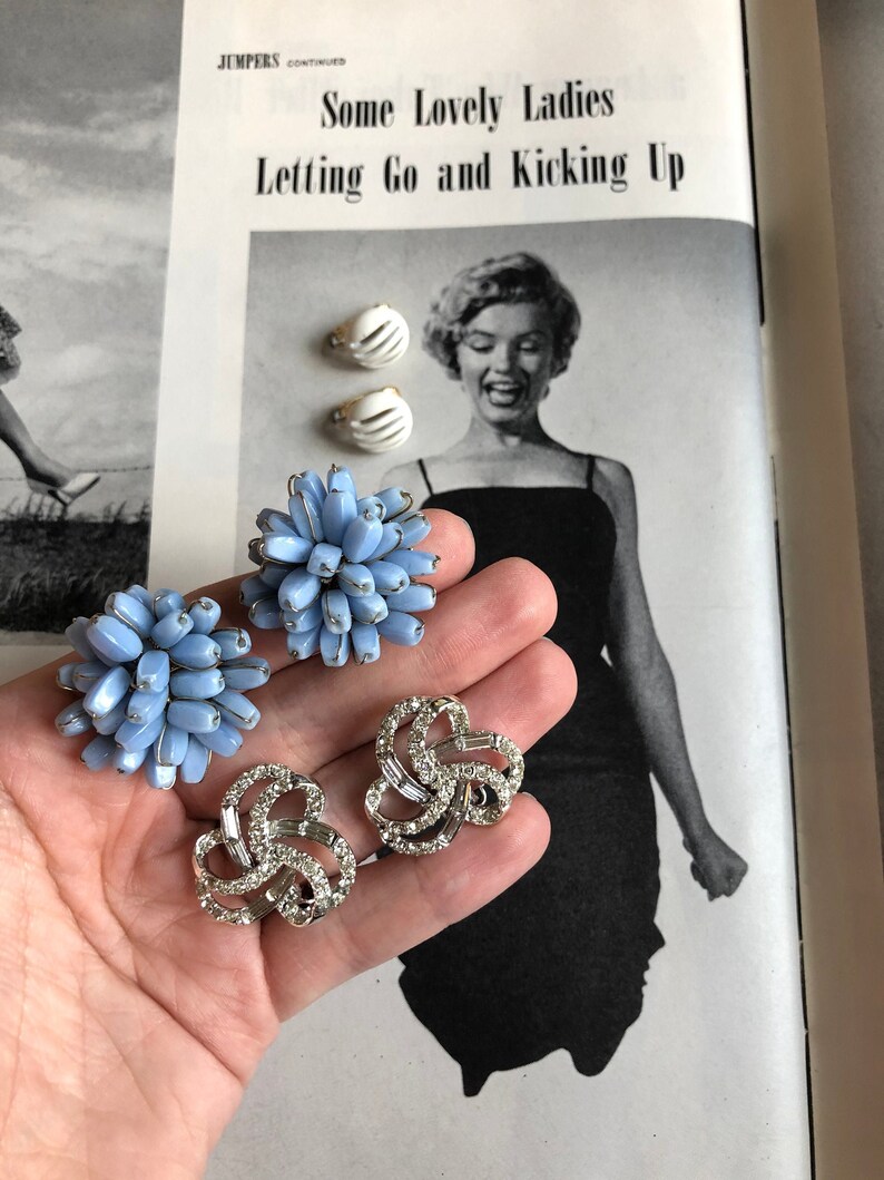 Beautiful Vintage 195060s Earring Lot ClustersRhinestonesStuds
