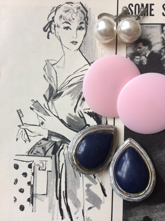 Vintage Earring Lot // Pink/Pearl/Silver - image 1