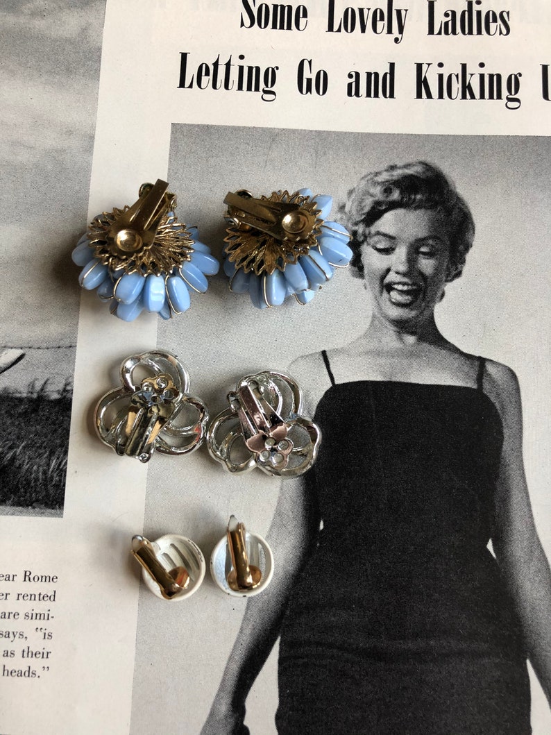 Beautiful Vintage 195060s Earring Lot ClustersRhinestonesStuds