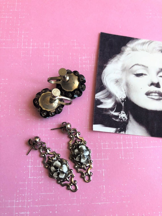 Beautiful Vintage Black Floral Earring Lot - image 4