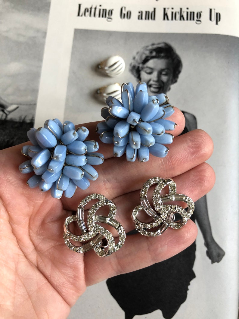 Beautiful Vintage 195060s Earring Lot ClustersRhinestonesStuds