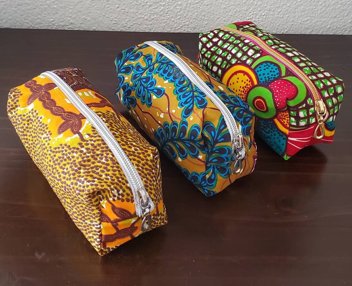 Slim Zipper Pouches, Slim Cosmetic Case, Slip Pencil Case, Slim Craft Case,  Ankara Fabric Zipper Pouch, Gift for College, HS Student 