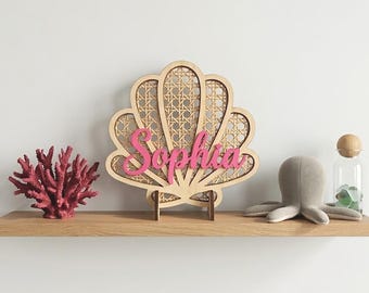Beach House Decor, Lake House Decor, Rattan Shell Boho Home Decor, Rattan Seashell Rattan Decor, Name Nursery Decor, Clam Shape Sealife