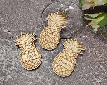 Pineapple Double-side engraved Personalized wine charms, Hawaiian wedding favors, Wine charms personalized, Customized wine charms