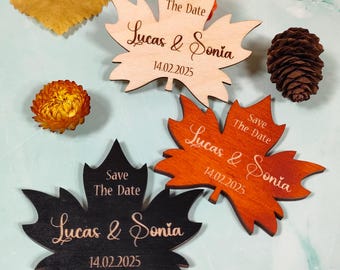 Personalized Maple Leaf Save the Date Magnet: Rustic Fall Wedding
