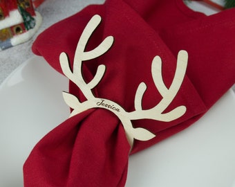 Christmas Napkin Ring, Christmas Place Tags, Christmas Place Names, Personalised Deer Antlers Napkin Ring, Personalized Napkin Ring