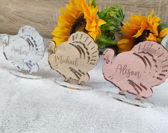 Personalized Thanksgiving Place Cards: Mirrored Turkey Name Tags