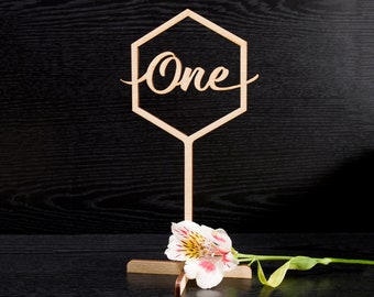 Rustic Wooden Table Numbers with Stand, Modern Calligraphy Wedding Table Sign, Custom Event Centerpiece