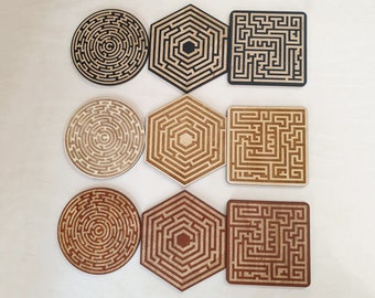 Finger Labyrinth, Maze Coasters (95MM), Labyrinth Coaster Set, The Labyrinth Coasters, Geometric Coasters