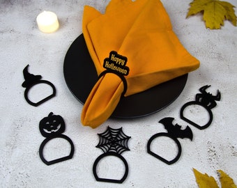 Wood Halloween Napkin Rings: Spooky Table Decor (Set of 6)