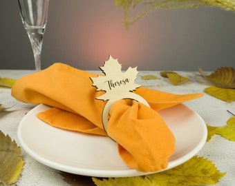 Maple leaves place tags, Personalized wood place tag for Thanksgiving day, Personalized napkin ring, place tags, Maple leaves napkin rings