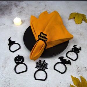 Porte-serviettes Halloween (Ensemble de 6 PCS.) | ronds de serviette en bois pour Halloween | Ensemble de ronds de serviette | Décorations d'Halloween