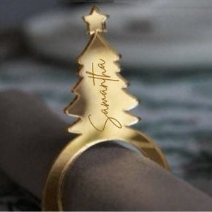 Weihnachtsbaum-Serviettenring, personalisierter hölzerner Tischanhänger für Weihnachten, personalisierte Tischkarte, personalisierter Serviettenring, Tischanhänger