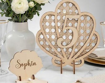 Seashell Wooden Table Numbers, Coastal Beach Wedding Decor, Laser Cut Plywood Signs