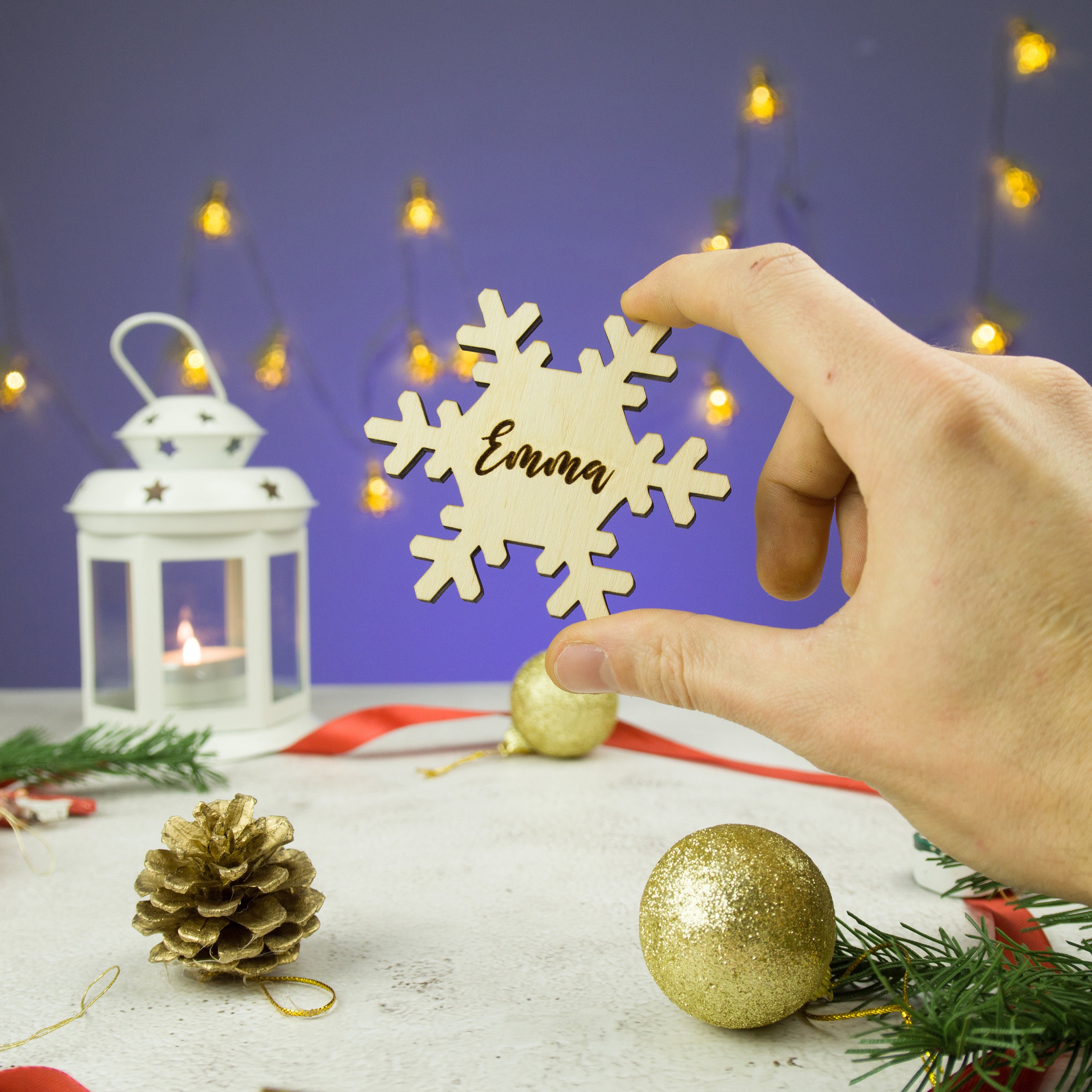 Wooden Christmas Place Tag, Custom Engraved Name Tag Personalized , Winter Table Decor, Rustic Wood Gift Tag, Holiday Wedding Favors
