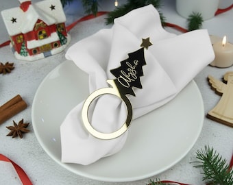 Personalized Christmas Tree Napkin Ring: Acrylic Place Card, Plywood Place Tag