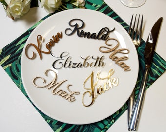 Acrylic Place Cards | Name Place Tag | Wedding Table Place Cards | Laser Cut Names (2&#39; IN.) | Wood Name Place Setting