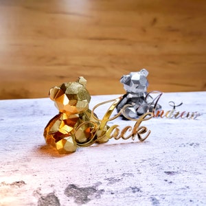 Bear candle and name cake topper, Acrylic cake topper, Baby shower cupcake toppers, Name Cake Charm, Personalized cake topper