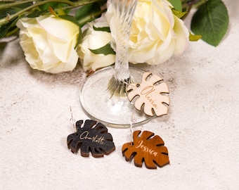 Monstera Wine Charms, Wine Charms Monstera, Personalized Wine Charms, Wine Charms Personalized, Monstera Tag, Monstera Leaf