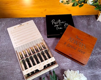 Black Tea Gift Set In Wood Box | Tea Set Gift Box (Set 7 PCS.) | Personalized Gift Box | Anniversary Gift | Tea Set For Adults