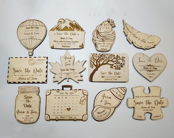 Custom Wedding Save The Date Magnet: Wooden Calendar, Travel Theme (12 designs)