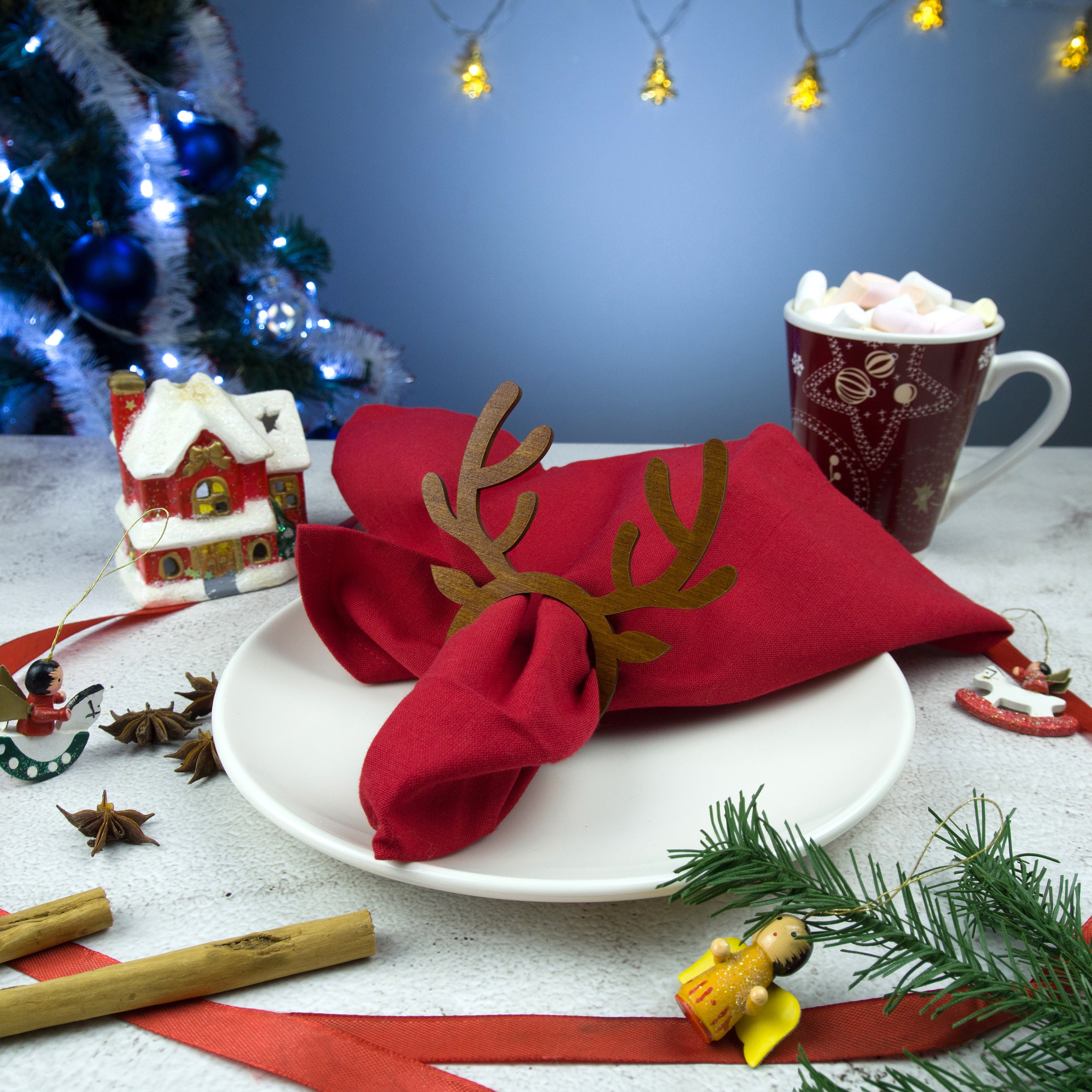 Lot De 50 Ronds De Serviette En Bois De Renne - Décoration De Table Noël - 9,7 X 9,5 Cm - Écologique